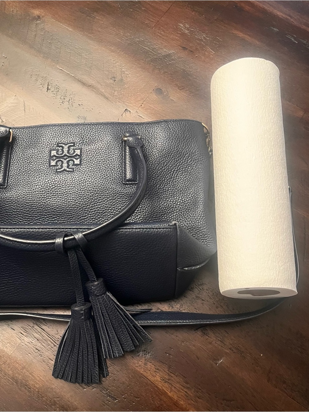 Tory Burch Black Pebbled Leather Satchel with Tassels
